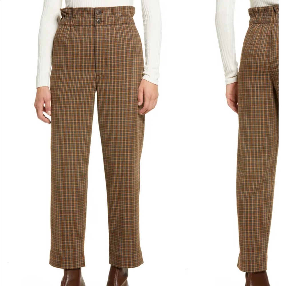 Madewell Plaid Paperbag Waist Tapered Pants - Dark/Light Academia